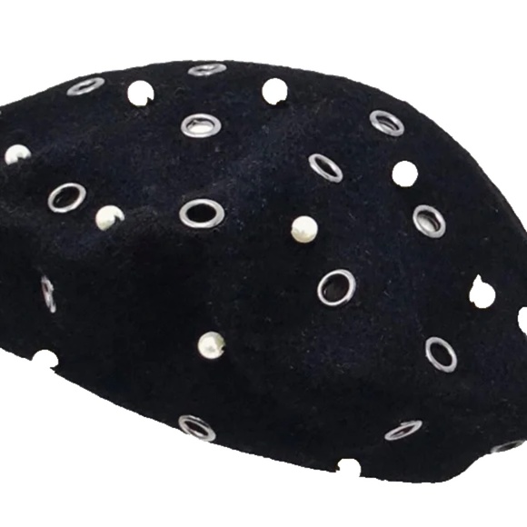 Women's August Hats Grommet/Pearl Embellished Wool Blend Beret, Black OSFM - Picture 5 of 8